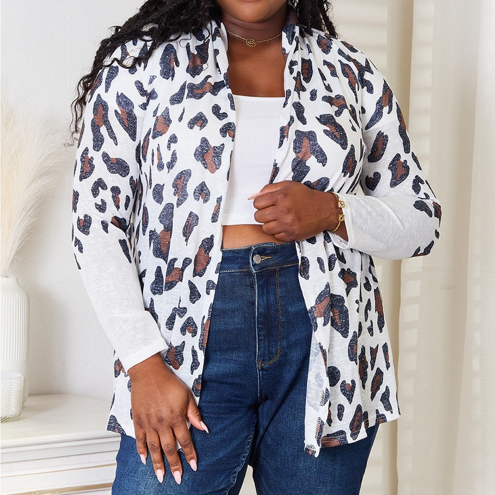 NEW Double Take Leopard Print Vintage Wash Lightweight Cardigan Sweater